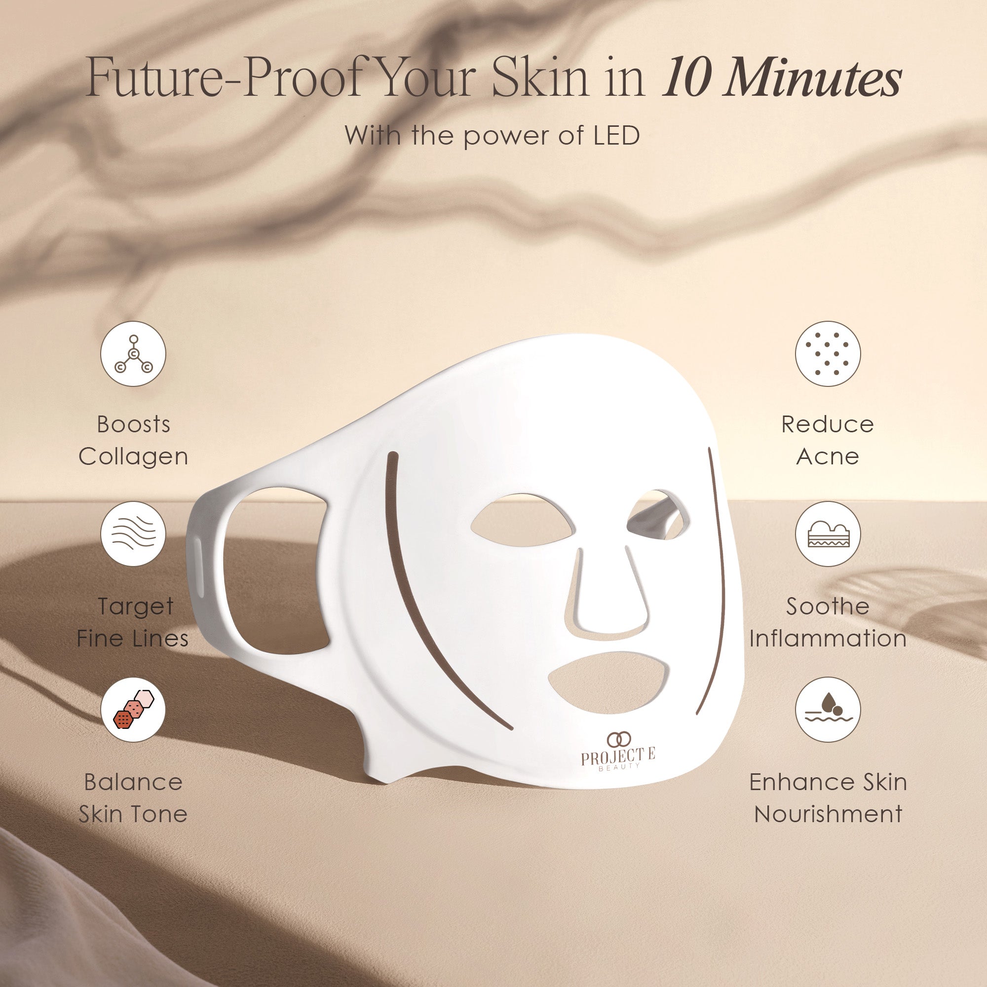 LightAura Flex LED face mask listing LED light therapy benefits such as boosting collagen and soothing inflammation